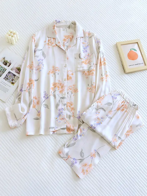 Floral Pyjama Set For Women Street Wave Elegant Comfort Loungewear