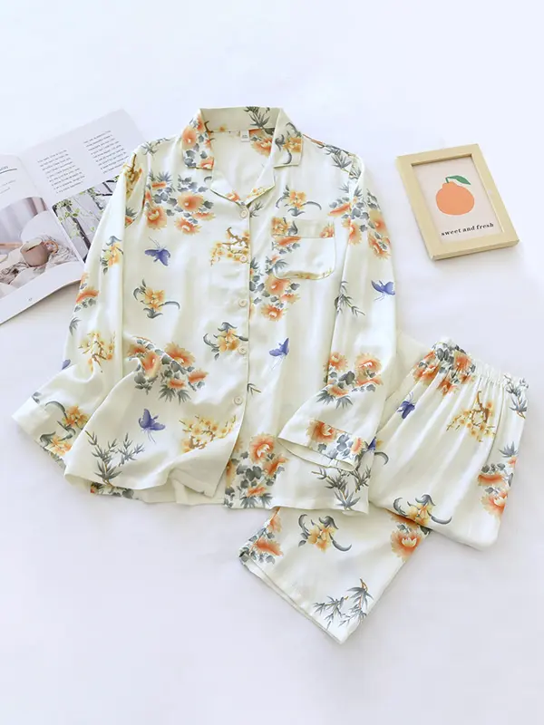 Floral Pyjama Set For Women Street Wave Elegant Comfort Loungewear