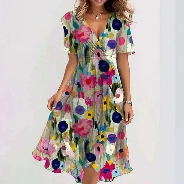 Street Wave Floral Midi Dress Women Flowing Fit For Summer