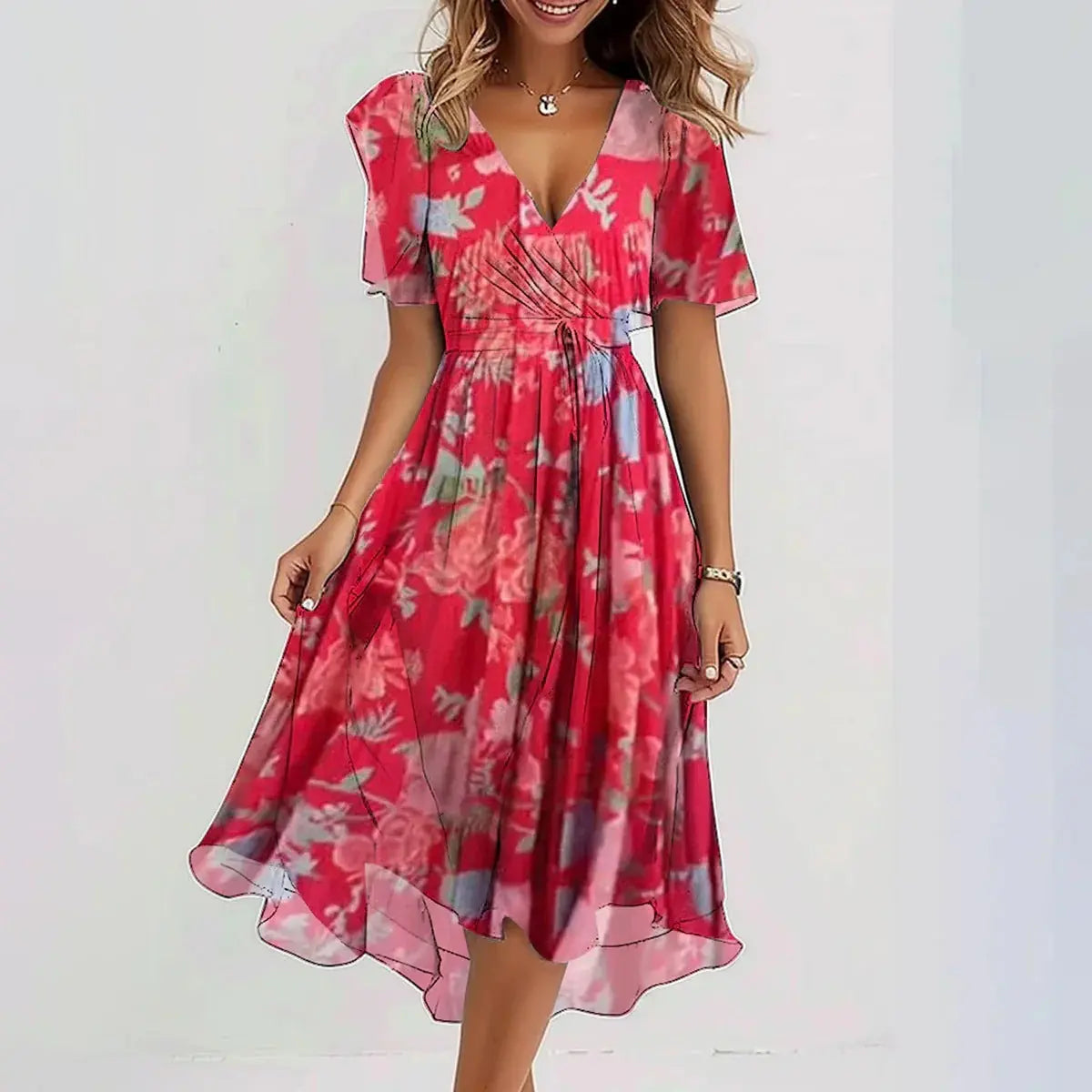 Street Wave Floral Midi Dress Women Flowing Fit For Summer