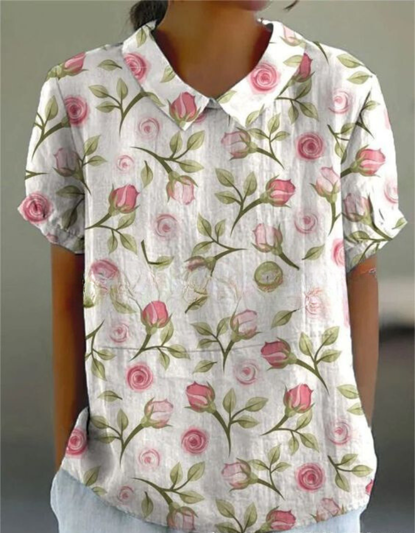 Stephanie Collared Short Sleeve Blouse Breathable Comfort Street Wave Women