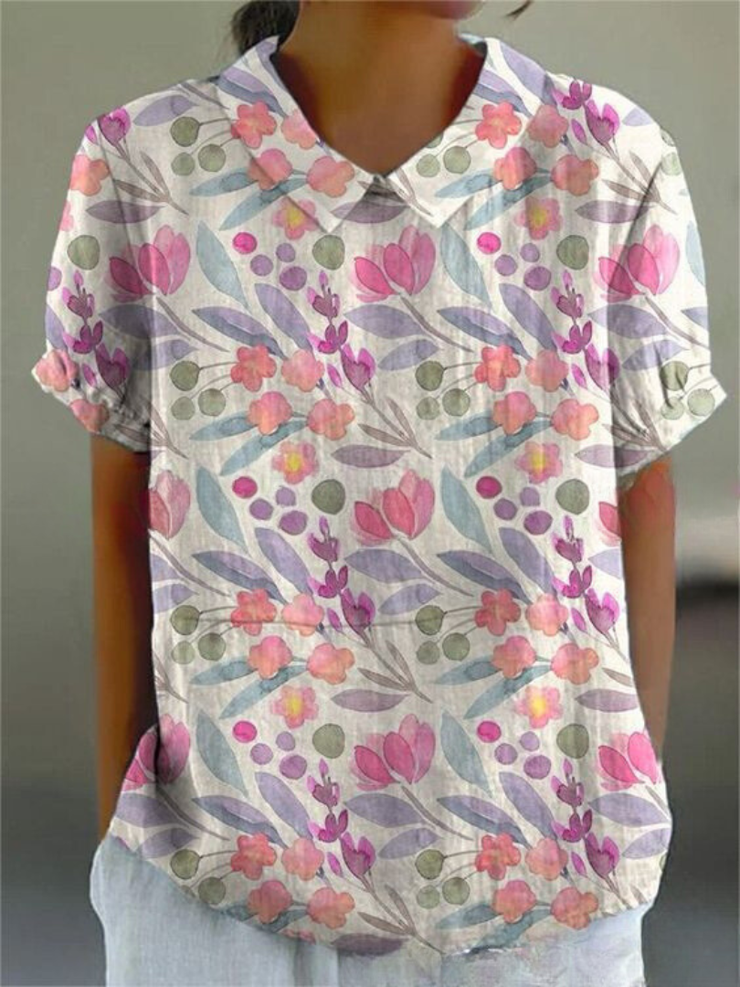 Stephanie Collared Short Sleeve Blouse Breathable Comfort Street Wave Women