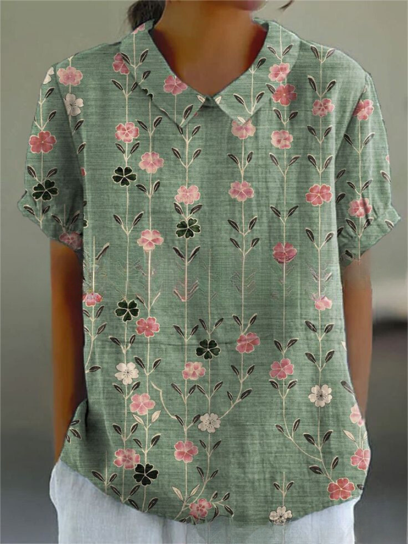 Stephanie Collared Short Sleeve Blouse Breathable Comfort Street Wave Women