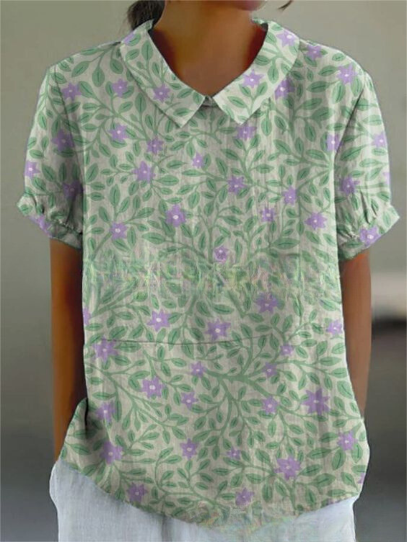 Stephanie Collared Short Sleeve Blouse Breathable Comfort Street Wave Women
