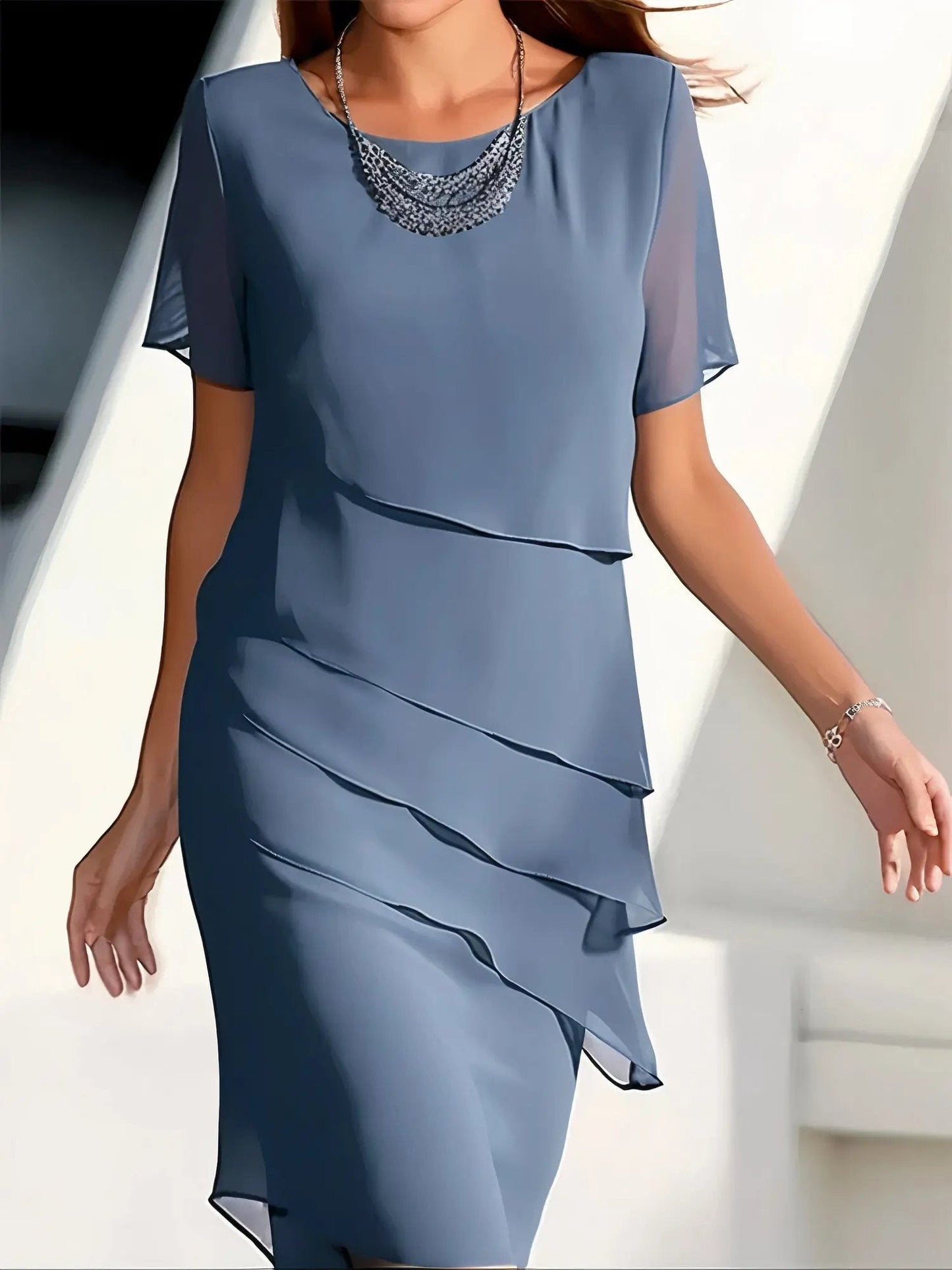 Street Wave Flowing Tiered Chiffon Dress For Women Elegant Wedding Guest Look