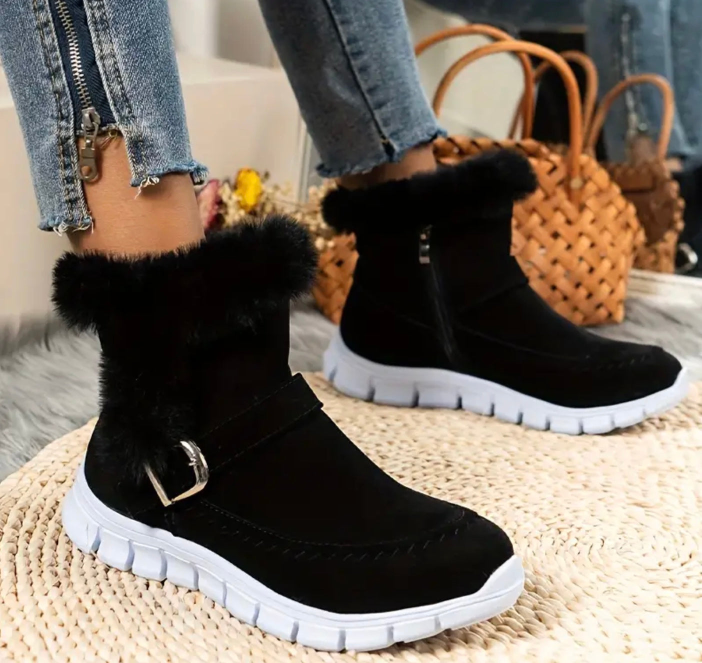 Street-Wave Fur-Lined Ankle Boots For Women Warm Cozy Fleece Lining Comfort All Day Wear