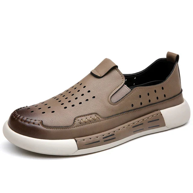 LuxusMann Breathable Leather Loafers For Men With Perforated Design And All Day Comfort