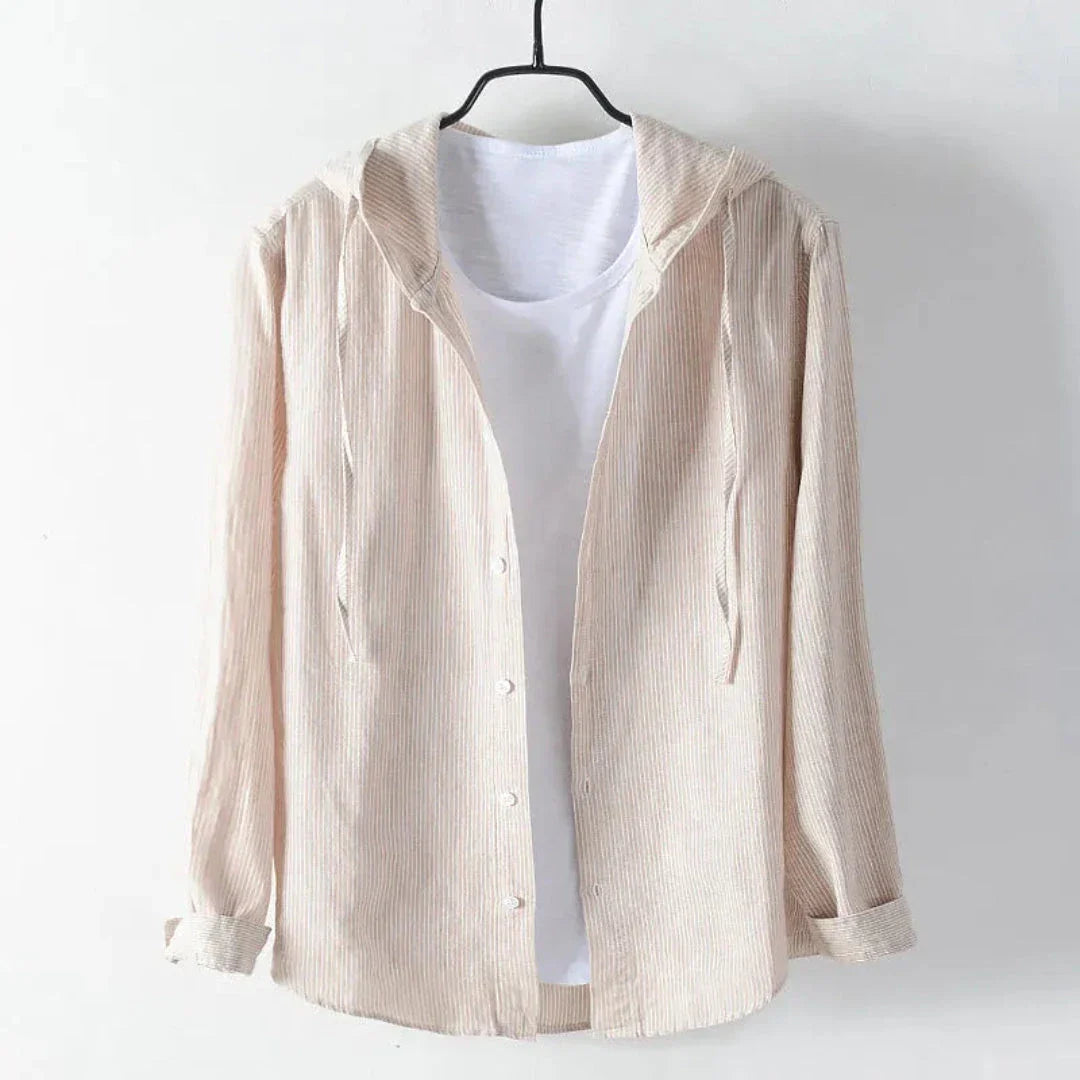 Fran Hooded Linen Shirt With Built-In White Tee And Drawstring Hood For Casual Beachwear By Street-Wave