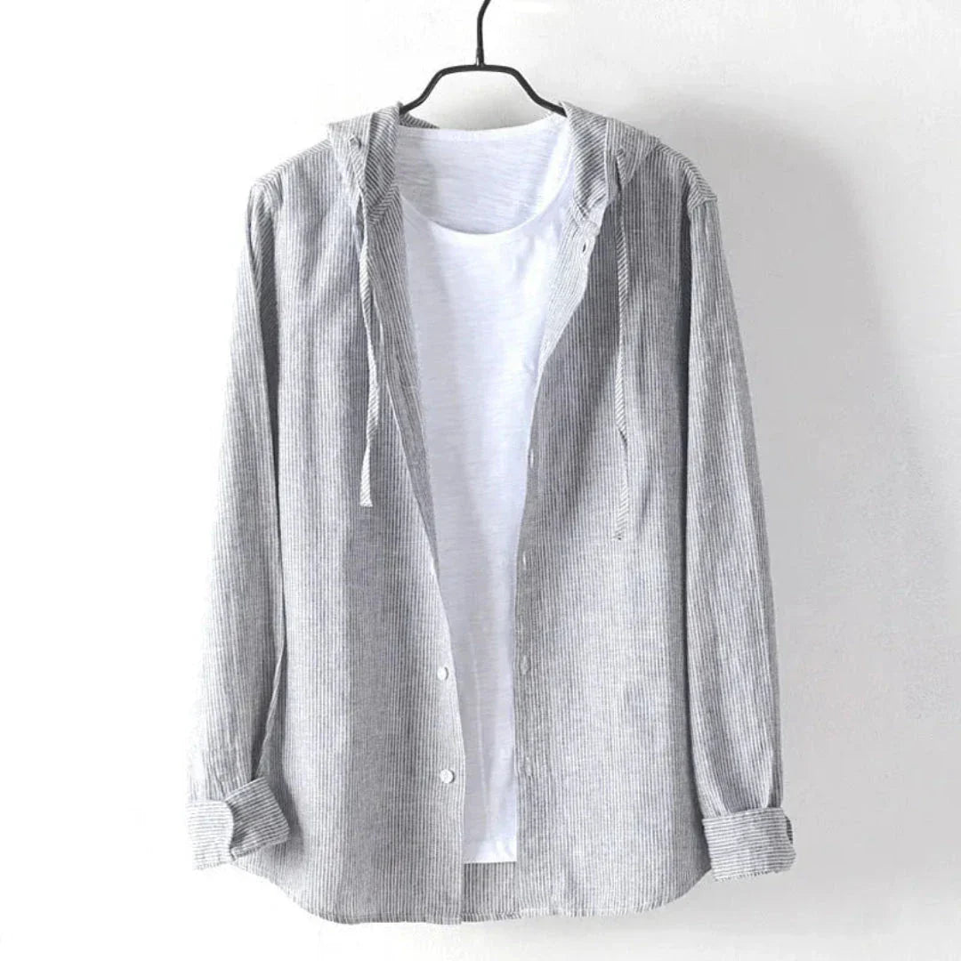 Fran Hooded Linen Shirt With Built-In White Tee And Drawstring Hood For Casual Beachwear By Street-Wave