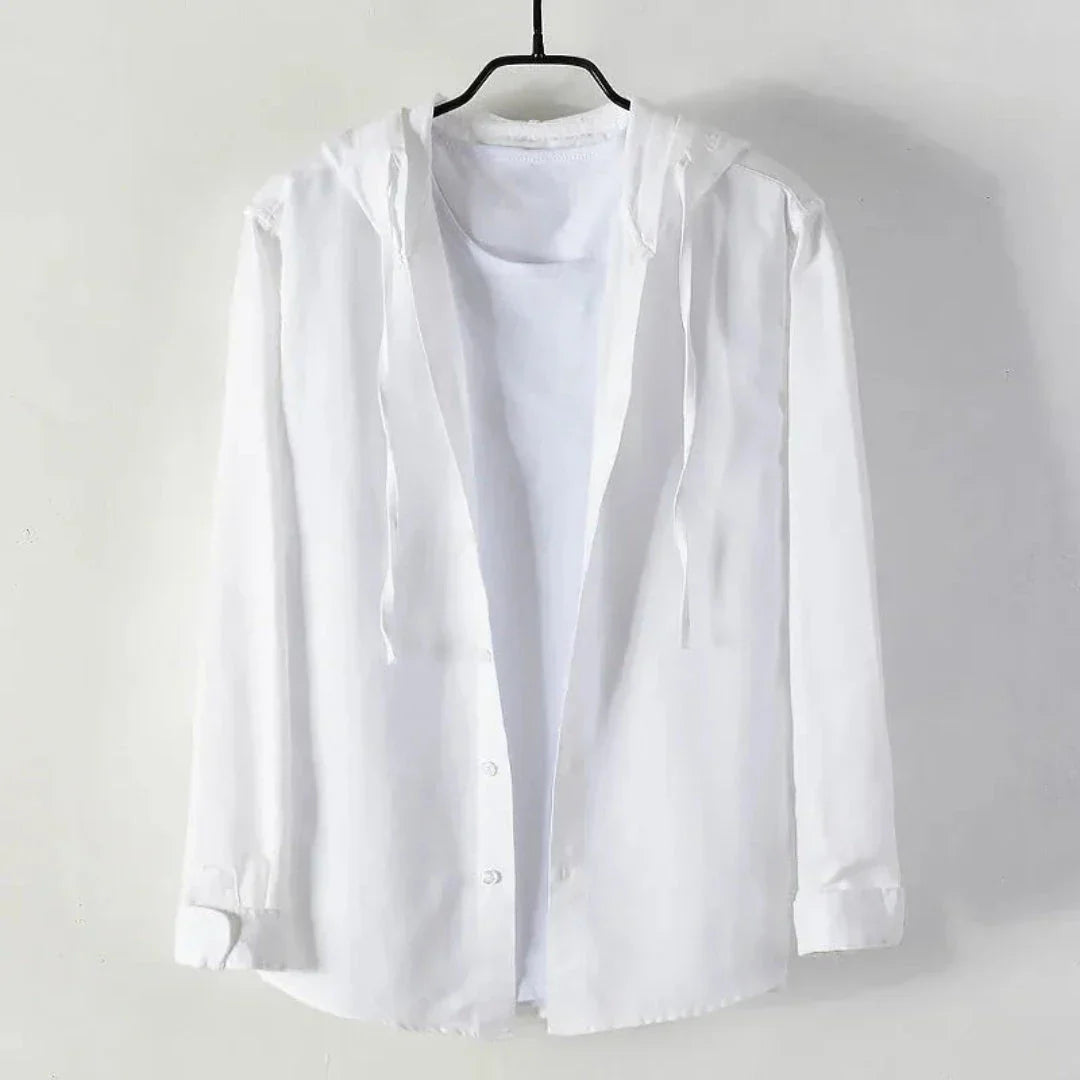 Fran Hooded Linen Shirt With Built-In White Tee And Drawstring Hood For Casual Beachwear By Street-Wave