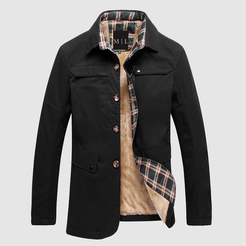 Street-Wave Men's Cozy Fleece Lined Jacket Mid Length With Button Front