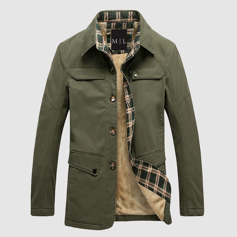 Street-Wave Men's Cozy Fleece Lined Jacket Mid Length With Button Front