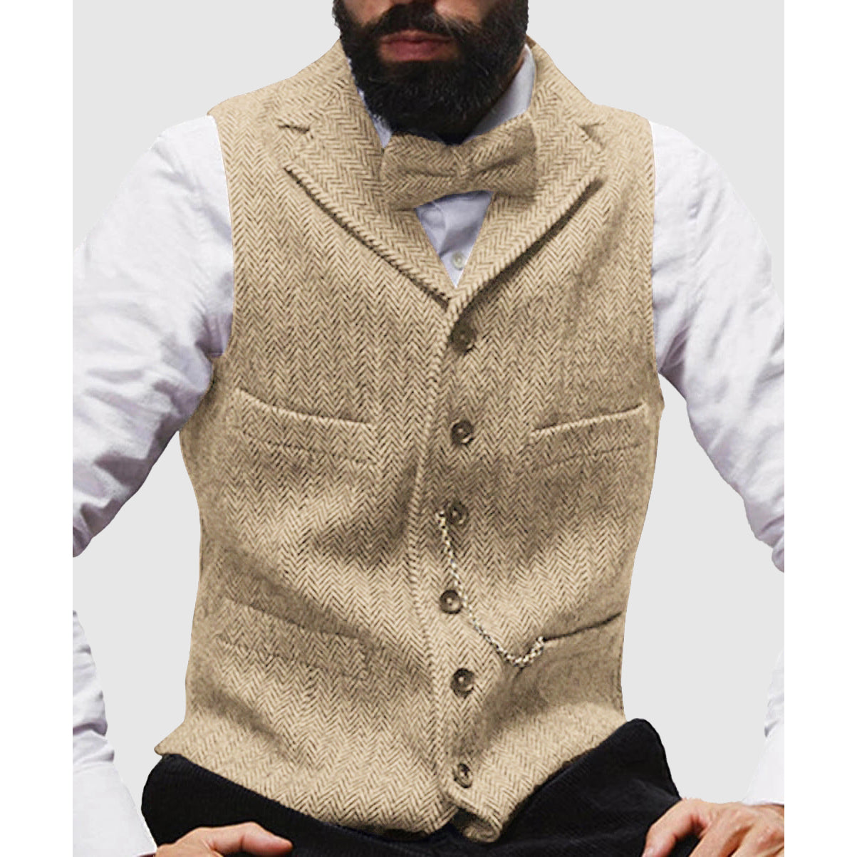 Nordisk Flair Mens Vest Tailored Fit Wool Herringbone Formal Button Front Waist Length