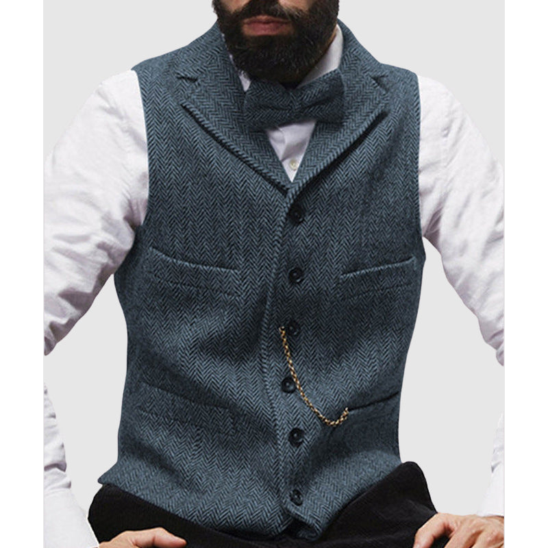 Nordisk Flair Mens Vest Tailored Fit Wool Herringbone Formal Button Front Waist Length