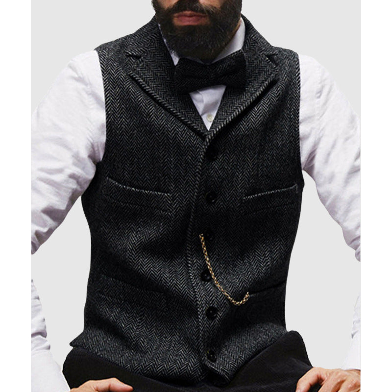 Nordisk Flair Mens Vest Tailored Fit Wool Herringbone Formal Button Front Waist Length