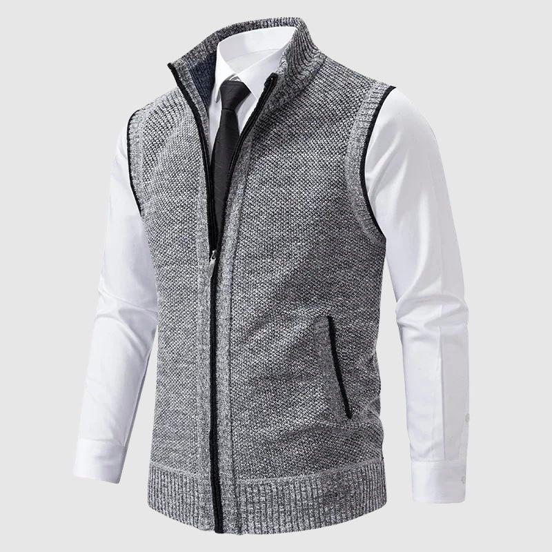 Men's Slim Fit Sweater Vest With Soft Knitted Fabric Zipper Ribbed Edges Smart Casual Modern Look