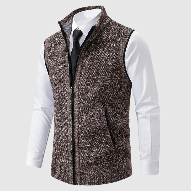 Men's Slim Fit Sweater Vest With Soft Knitted Fabric Zipper Ribbed Edges Smart Casual Modern Look