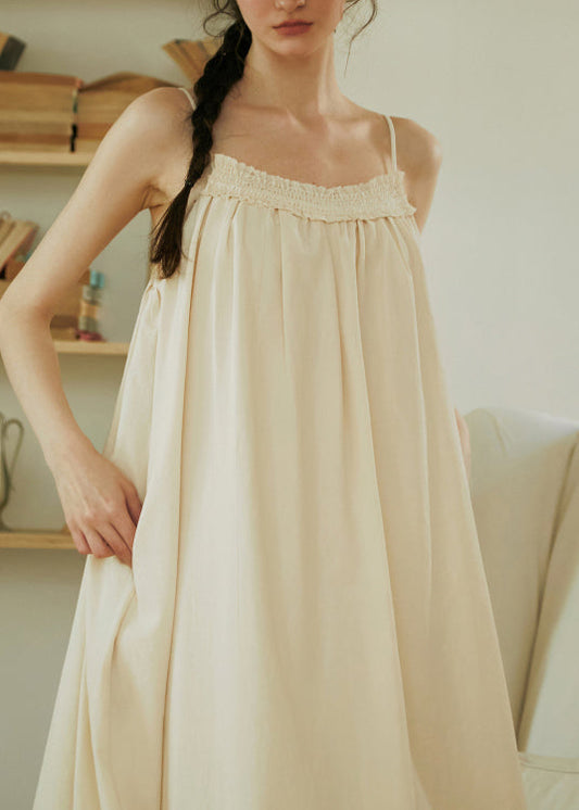 Robe d'été à bretelles spaghetti en coton à volants, couleur abricot français - Street-Wave