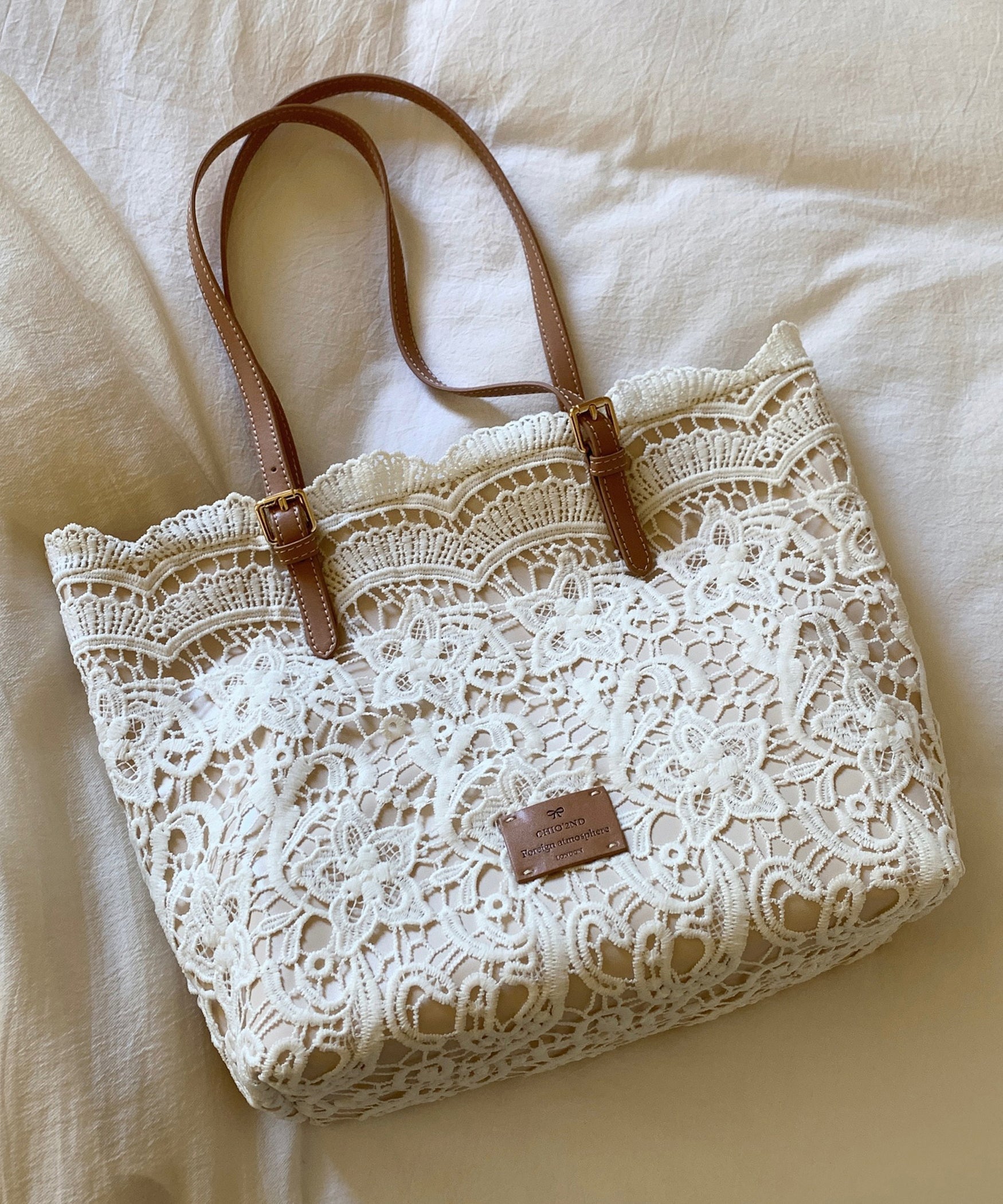 Sacs à bandoulière en dentelle beige français de grande capacité - Street-Wave
