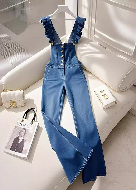 Combinaison salopette en jean bleu français à volants pour l'automne - Street-Wave