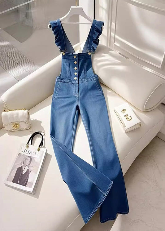 Combinaison salopette en jean bleu français à volants pour l'automne - Street-Wave