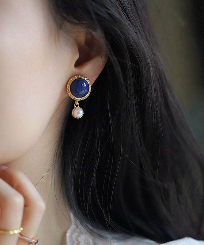 Boucles d'oreilles à tige en alliage d'argent sterling et perles bleues françaises - Street-Wave