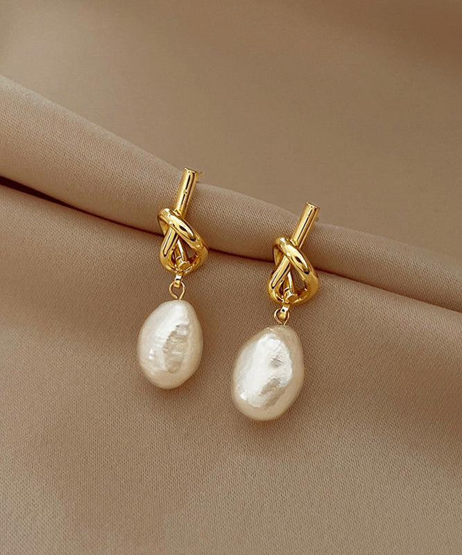 Boucles d'oreilles pendantes asymétriques en alliage de cuivre et or français avec perles - Street-Wave