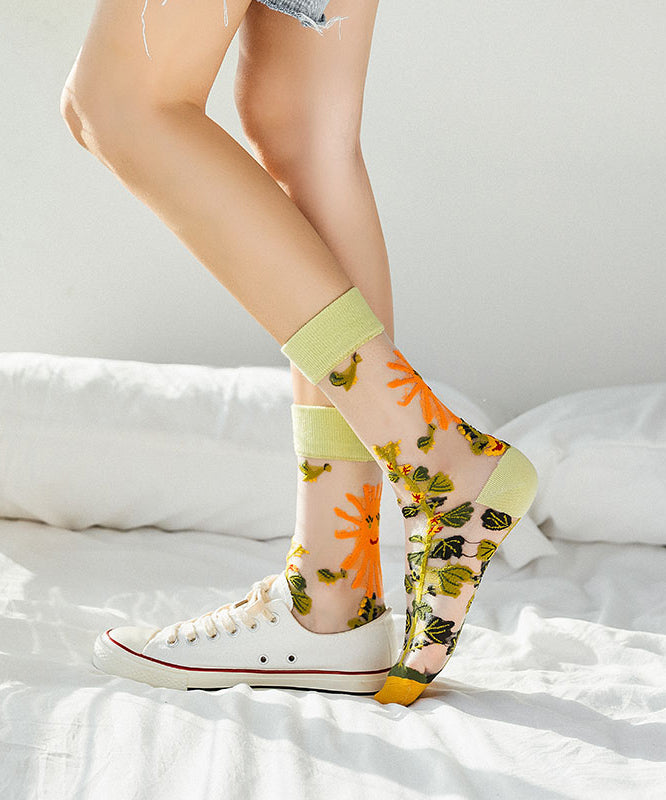 Chaussettes mi-mollet en maille transparente jacquard de style français - Street-Wave