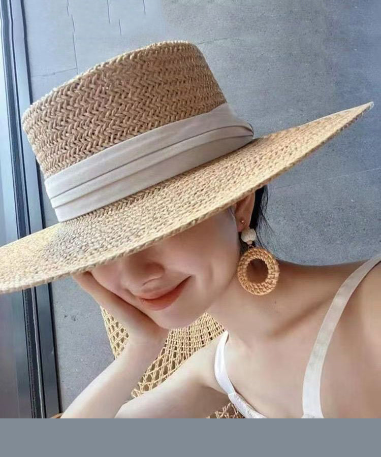 Chapeau cloche en paille kaki tissé de style français - Street-Wave