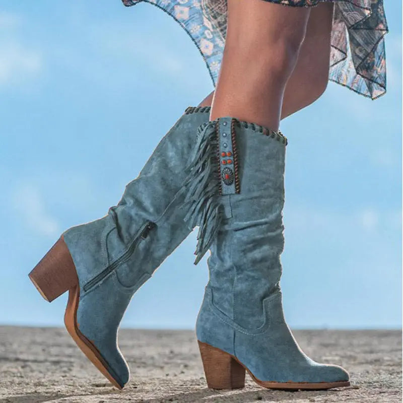 Fringe High Boots For Women By Street Wave Premium Suede Effortless Chic