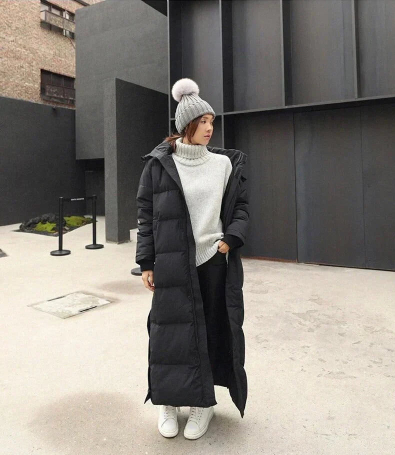 Street-wave Long Puffer Coat For Women Warm Elegance Flattering Fit Winter Jacket