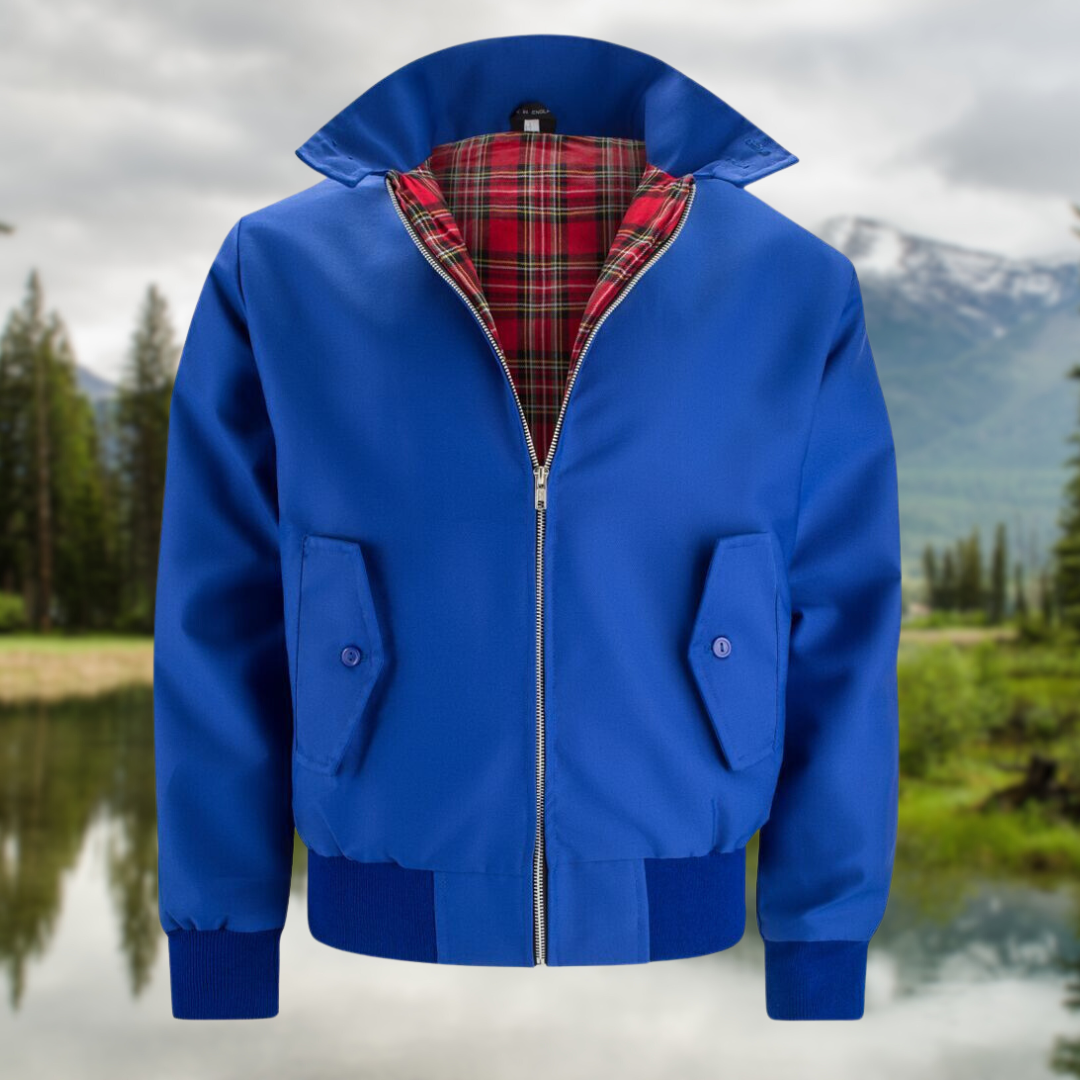 Street Wave Harrington Jacket With Red Plaid Lining Navy For Men Versatile Outerwear