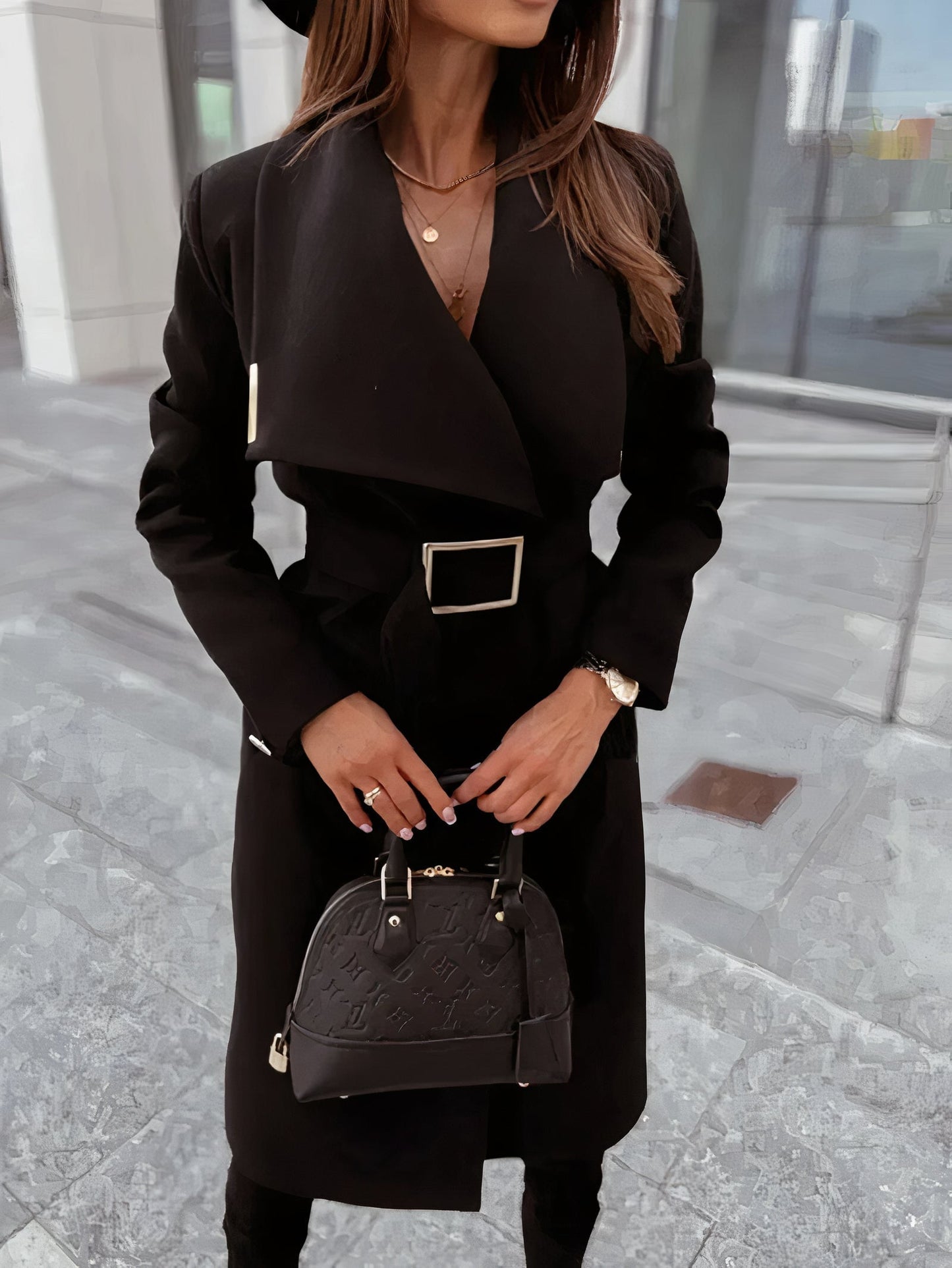 Street-Wave Elegant Wool Blend Coat With Belted Waist For Women, Timeless Tailored Long Coat