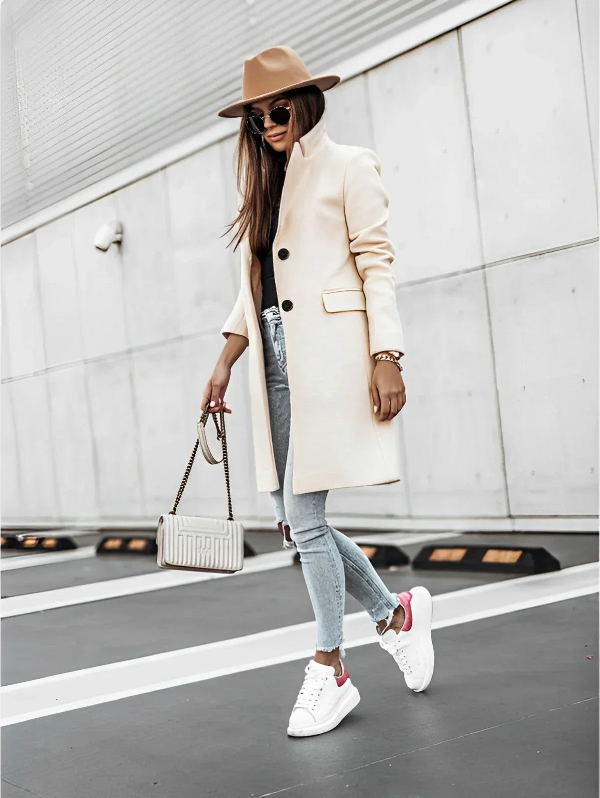 Gitta Long Sleeve Two Button Coat For Women Tailored Fit Classic Winter Elegance