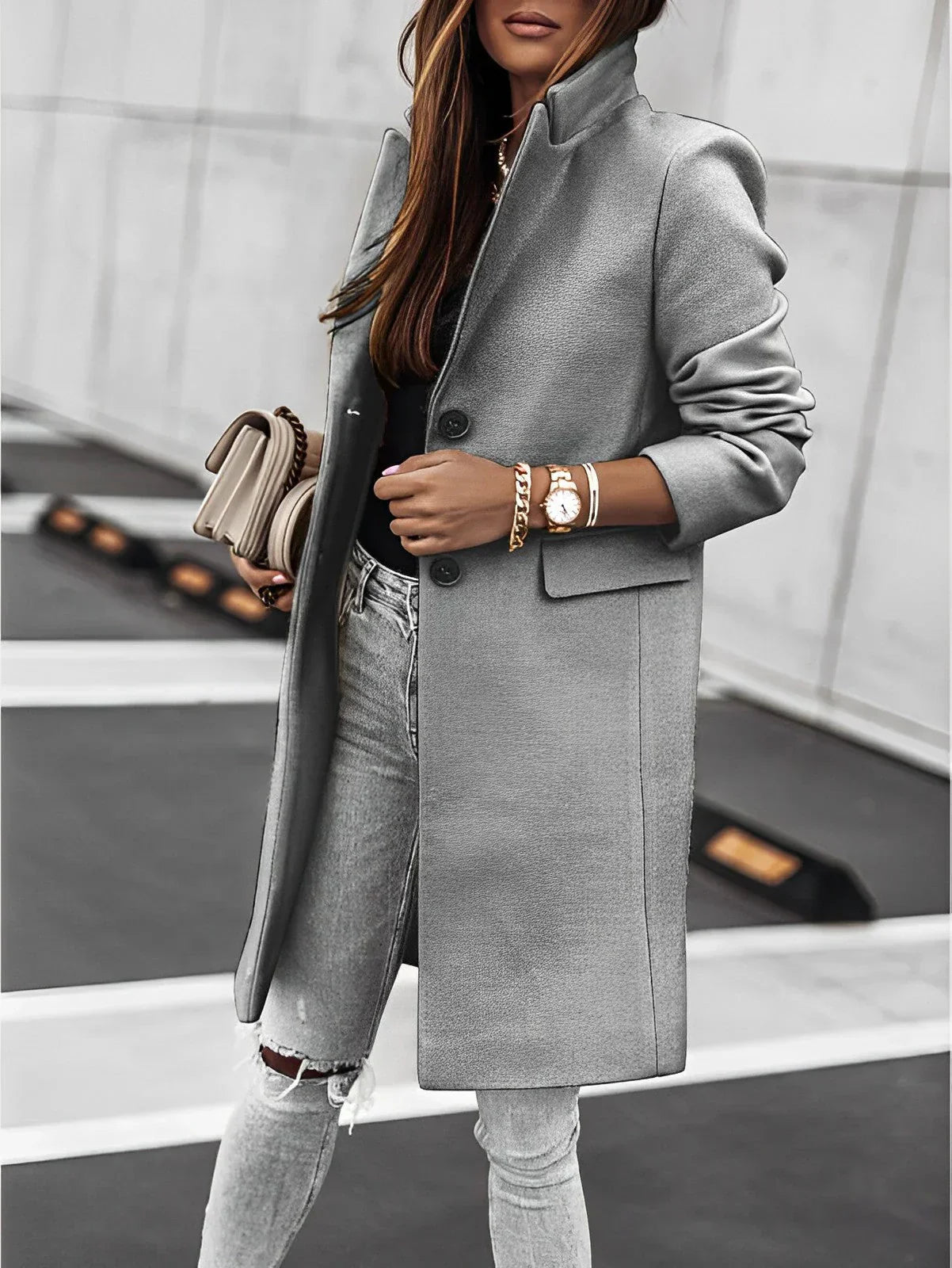 Gitta Long Sleeve Two Button Coat For Women Tailored Fit Classic Winter Elegance