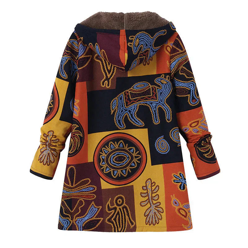 Street Wave Floral Hooded Winter Jacket For Women With Cozy Fleece Lining For Cold Weather Outdoor Wear