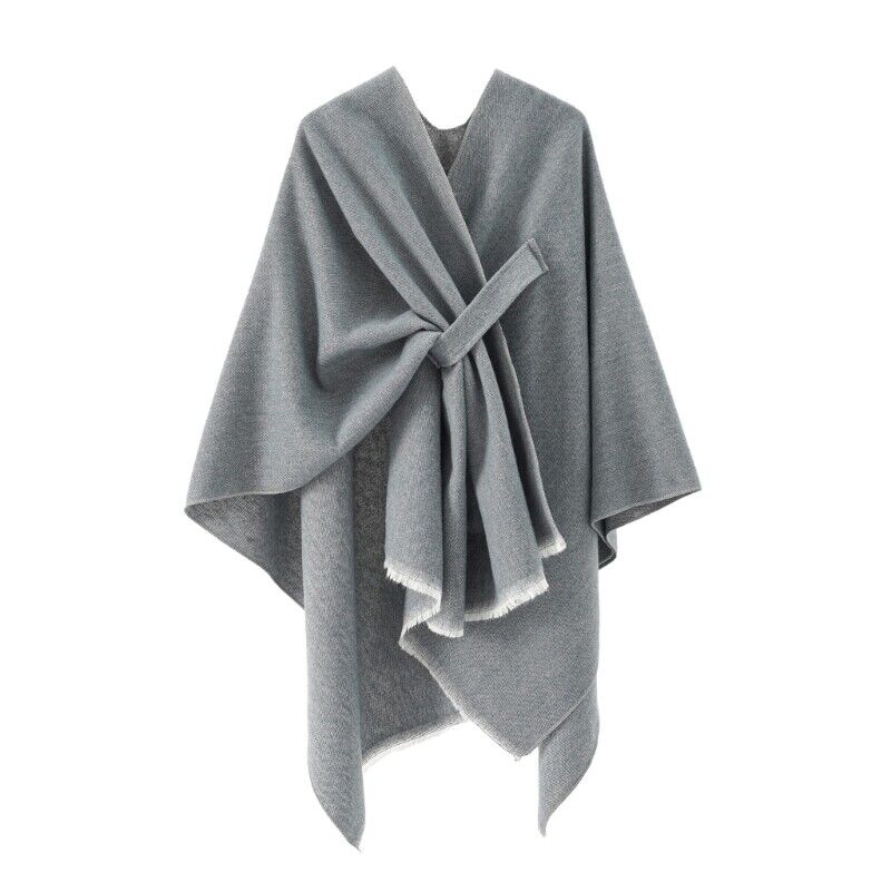 Street-wave Cashmere Poncho With Band Detail Retro Chic Winter Wrap For Style Conscious Adults