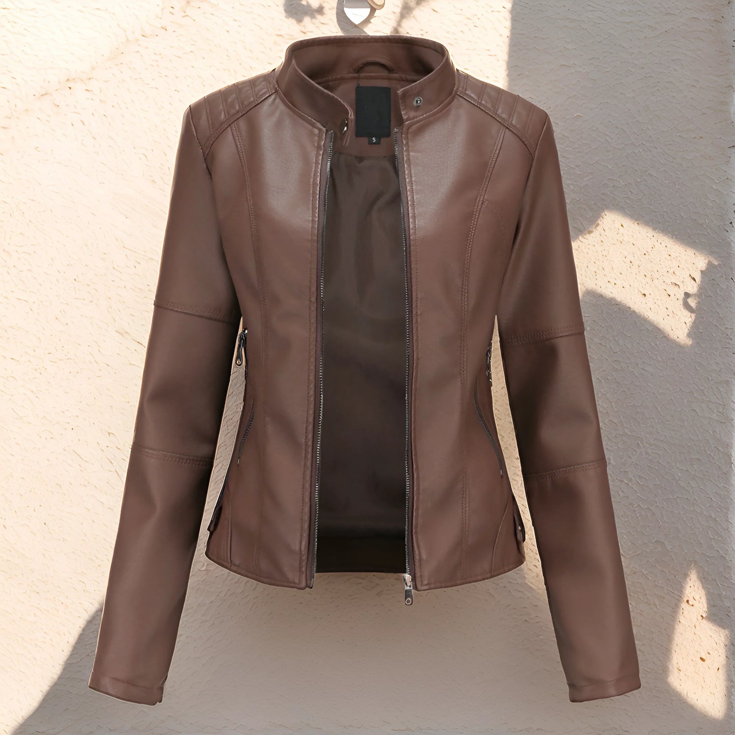 Grissel Beige Women's Leather Jacket Premium Versatile City Style With Zipper Pockets For Modern Women