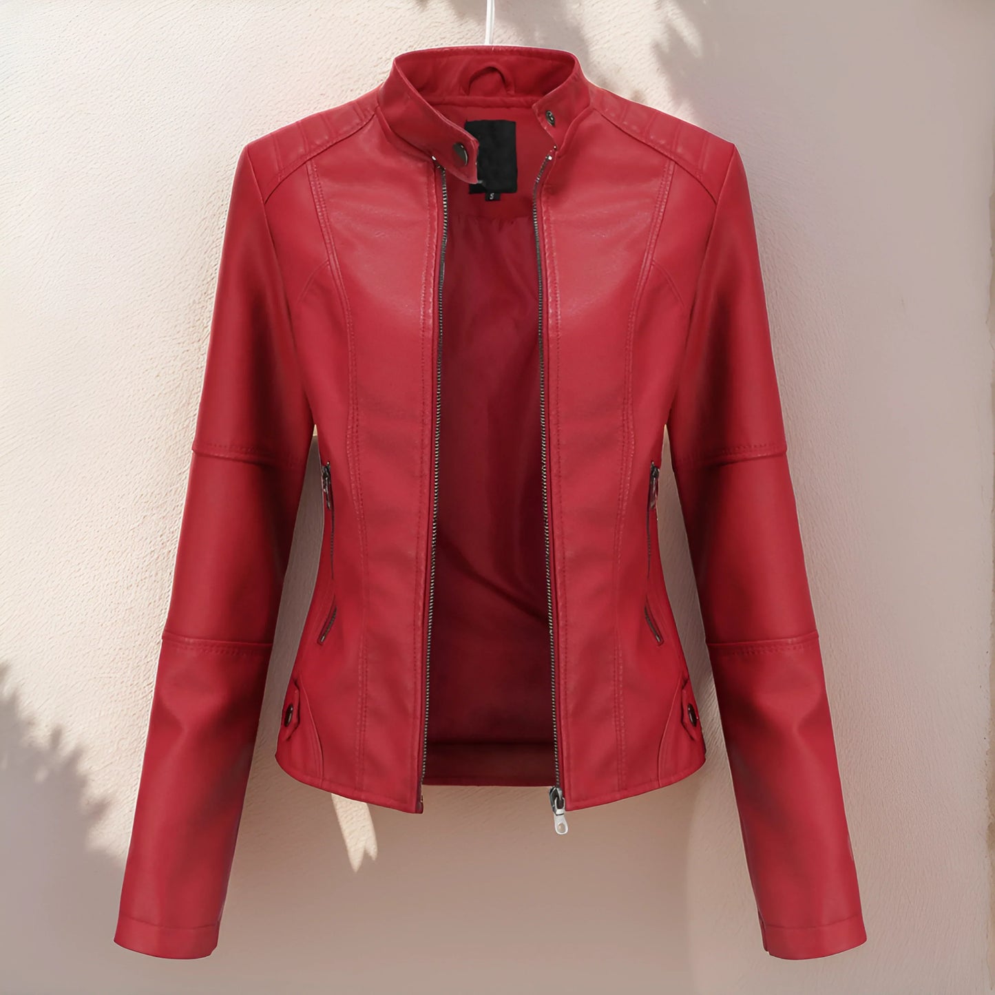 Grissel Beige Women's Leather Jacket Premium Versatile City Style With Zipper Pockets For Modern Women