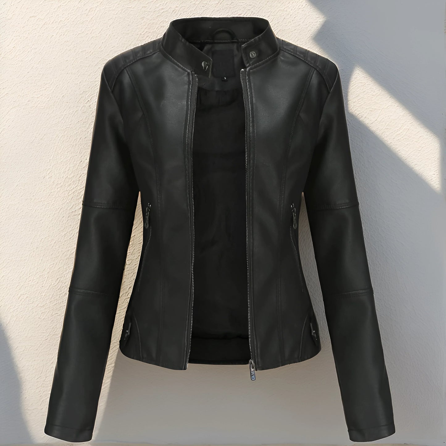 Grissel Beige Women's Leather Jacket Premium Versatile City Style With Zipper Pockets For Modern Women