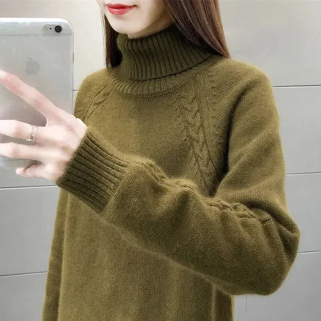 Street Wave Classic Wool Blend Turtleneck Sweater For Women Warm Cozy Timeless Style