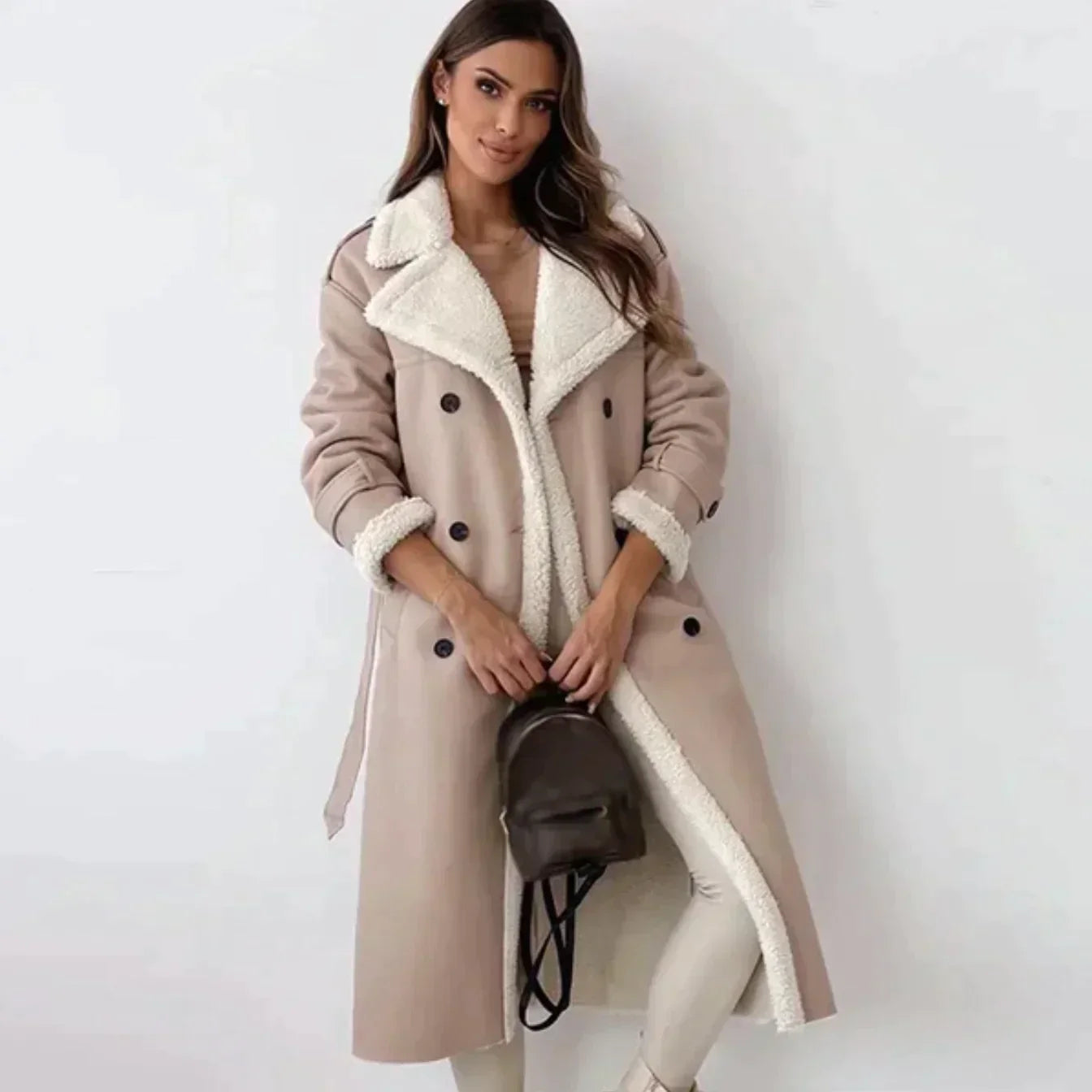 Street Wave Leather Jacket With Shearling Lining Belted For Women Cozy Versatile Outerwear