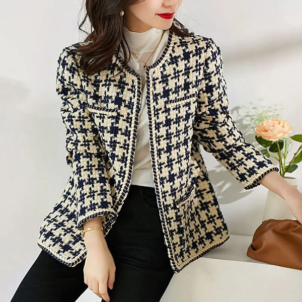 Street-wave Lovely Vintage Tweed Jacket For Women With Timeless Elegance In Black And White