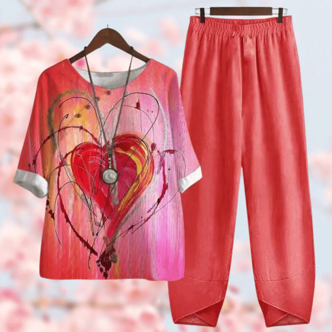 Nordic Flair Floral Set For Women With Elastic Waist Pants, Casual Comfort