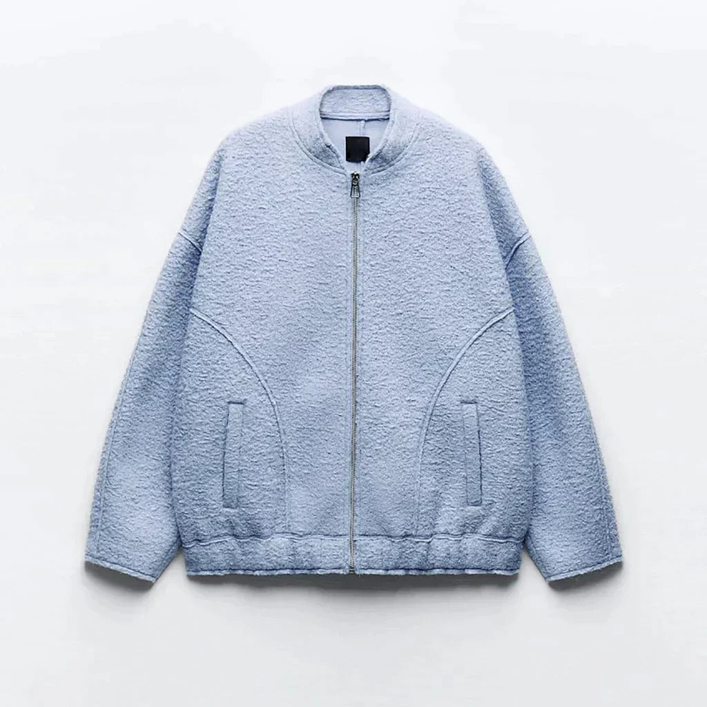 Avelena Oversized O-Neck Bomber Jacket For Women - Soft Fleece Feel, Warm Comfort, Streetwear Ready
