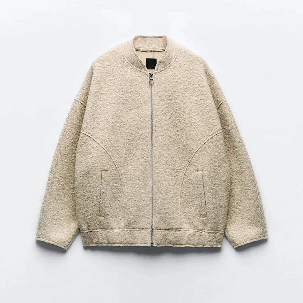 Avelena Oversized O-Neck Bomber Jacket For Women - Soft Fleece Feel, Warm Comfort, Streetwear Ready