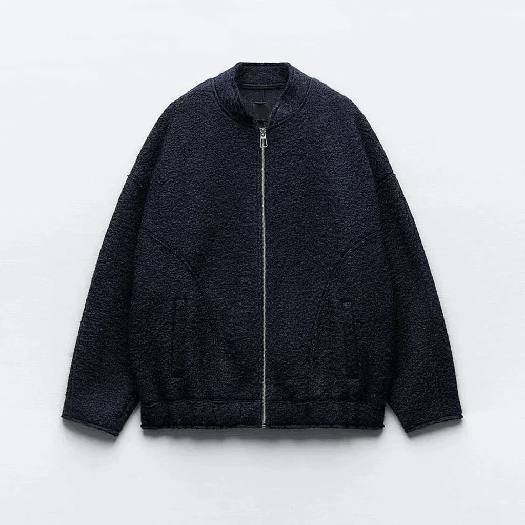 Avelena Oversized O-Neck Bomber Jacket For Women - Soft Fleece Feel, Warm Comfort, Streetwear Ready