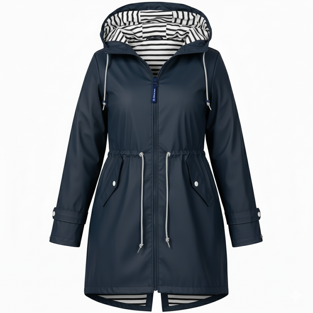 Street-wave Plus Size Waterproof Rain Jacket Hooded with Adjustable Drawstring Waist for Curvy Women Urban Style
