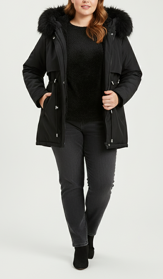 Plus Size Parka With Fur Hood And Adjustable Waist Streetwave For Women Luxurious Warmth And Comfort