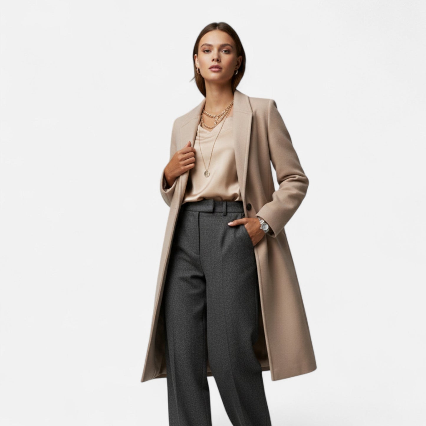 Street-Wave Tailored Long Coat for Women Custom Crafted Single-Breasted Elegance Office to Evening